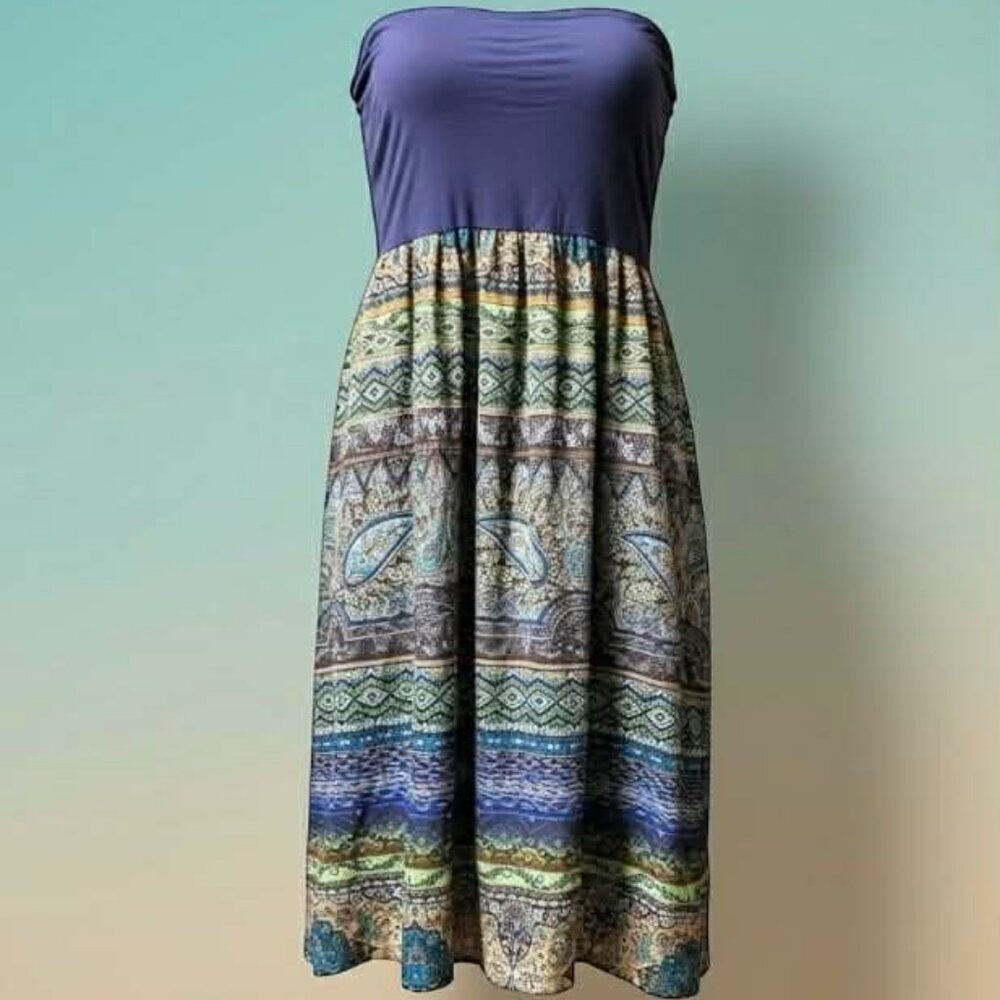 Emmelee Strapless Boho Paisley Maxi Dress Small Festival Cottagecore Indie 3133